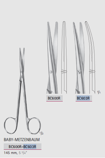 Ножницы препаровочные   по METZENBAUM, изогнутые, тонкие, длина 145мм