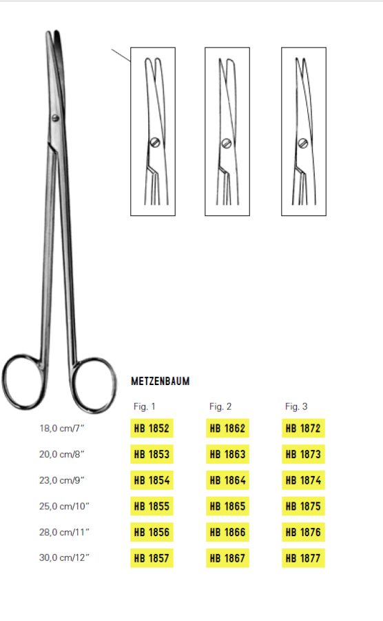 Ножницы диссекционные Metzenbaum,
тупо-тупоконечные, изогнутые, Fig.1, 23см