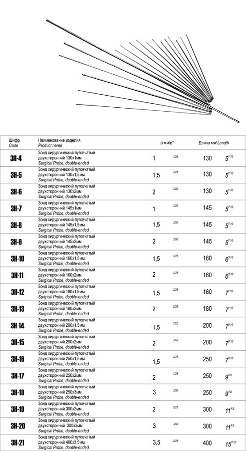 Зонд хир.пуговчатый 2-х стор. 400х3,5(зн-21)