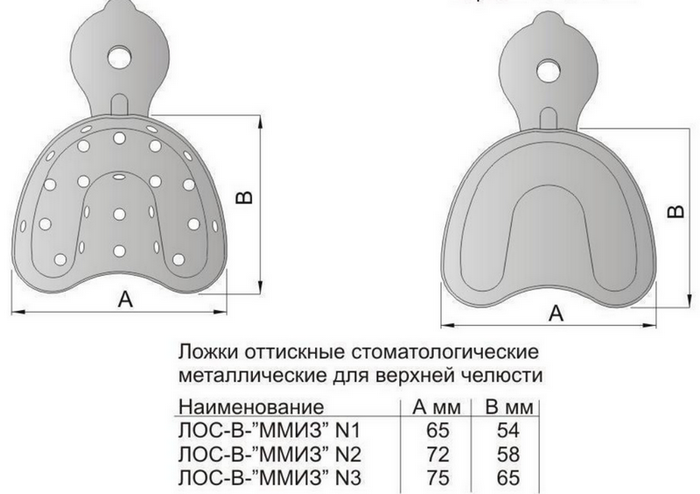 Ложка оттискная стомат, метал, для верхней челюсти  лос-в-"ммиз" № 1 *