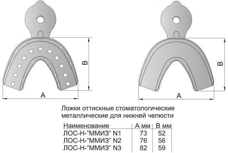 Ложка оттискная стомат, метал, для нижней челюсти лос-н-"ммиз" № 1 *